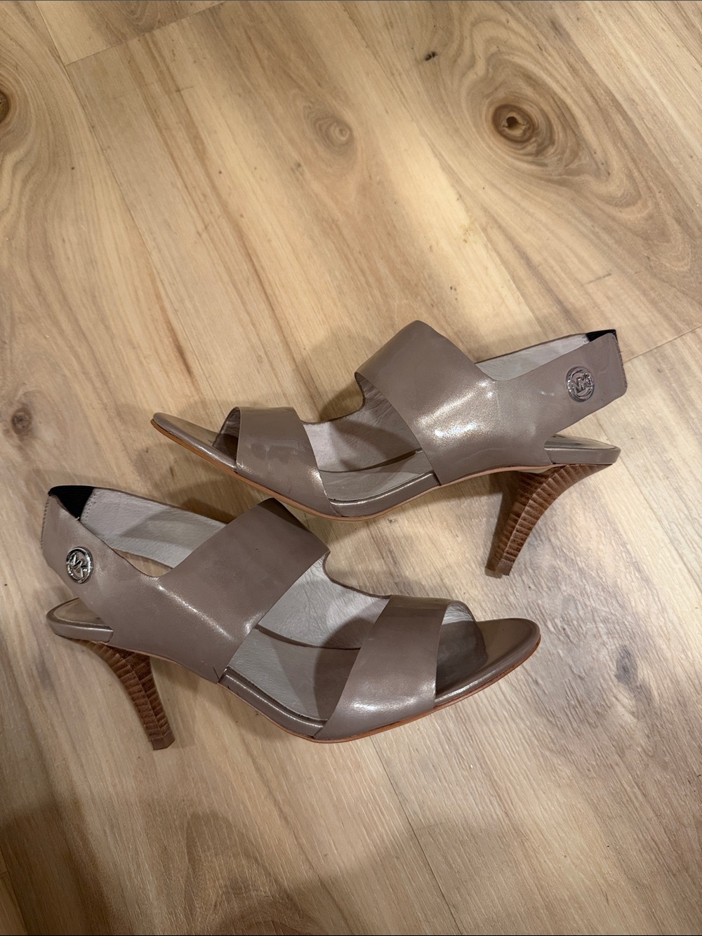 Michael Kors Taupe Leather Strappy Slingback Heels